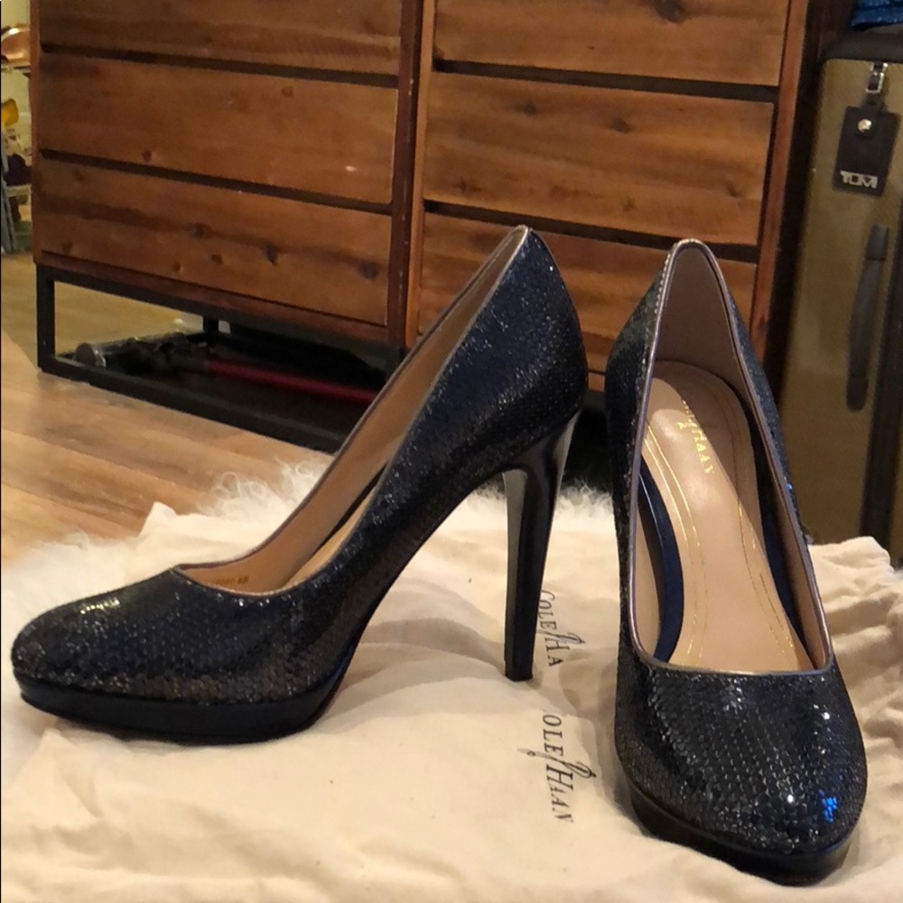 Cole Haan Chelsea high heels smoke sequins size 8